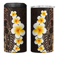 Brown Polynesia 4 in 1 Can Cooler Tumbler Plumeria Tropical Leaves With Galaxy Polynesian Art