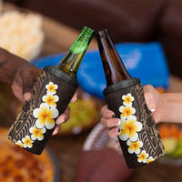 Brown Polynesia 4 in 1 Can Cooler Tumbler Plumeria Tropical Leaves With Galaxy Polynesian Art