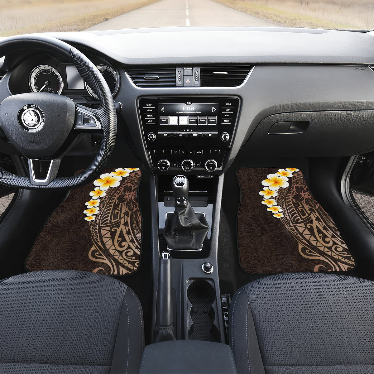 Brown Polynesia Car Mats Plumeria Tropical Leaves With Galaxy Polynesian Art LT14 - Polynesian Pride