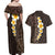 Brown Polynesia Couples Matching Off Shoulder Maxi Dress and Hawaiian Shirt Plumeria Tropical Leaves With Galaxy Polynesian Art LT14 - Polynesian Pride