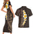 Brown Polynesia Couples Matching Short Sleeve Bodycon Dress and Hawaiian Shirt Plumeria Tropical Leaves With Galaxy Polynesian Art LT14 - Polynesian Pride