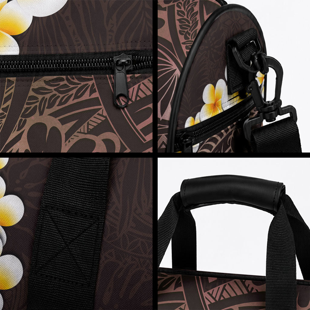 Brown Tropical Plumeria With Galaxy Polynesian Art Duffle Bag