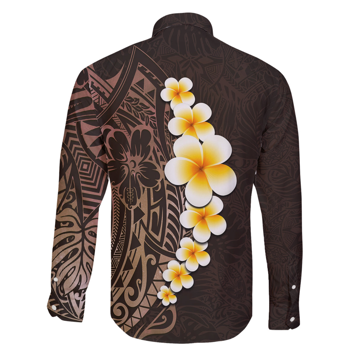 Brown Polynesia Family Matching Long Sleeve Bodycon Dress and Hawaiian Shirt Plumeria Tropical Leaves With Galaxy Polynesian Art LT14 - Polynesian Pride