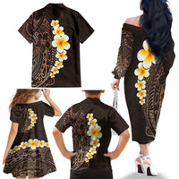 Brown Polynesia Family Matching Off Shoulder Long Sleeve Dress and Hawaiian Shirt Plumeria Tropical Leaves With Galaxy Polynesian Art LT14 - Polynesian Pride