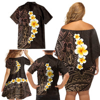 Brown Polynesia Family Matching Off Shoulder Short Dress and Hawaiian Shirt Plumeria Tropical Leaves With Galaxy Polynesian Art LT14 - Polynesian Pride