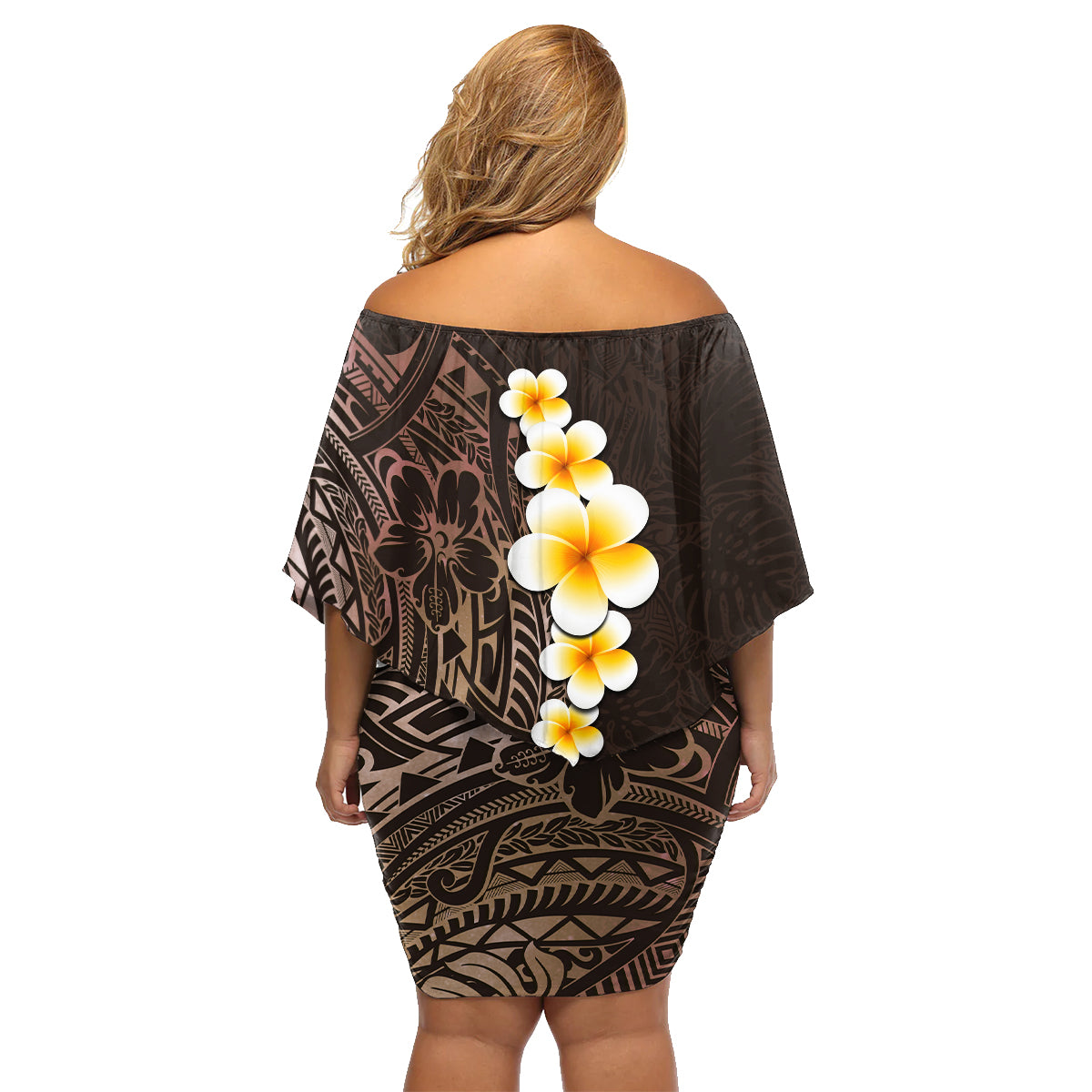 Brown Polynesia Family Matching Off Shoulder Short Dress and Hawaiian Shirt Plumeria Tropical Leaves With Galaxy Polynesian Art LT14 - Polynesian Pride