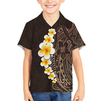 Brown Polynesia Family Matching Tank Maxi Dress and Hawaiian Shirt Plumeria Tropical Leaves With Galaxy Polynesian Art LT14 Son's Shirt Brown - Polynesian Pride