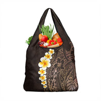 Brown Polynesia Grocery Bag Plumeria Tropical Leaves With Galaxy Polynesian Art