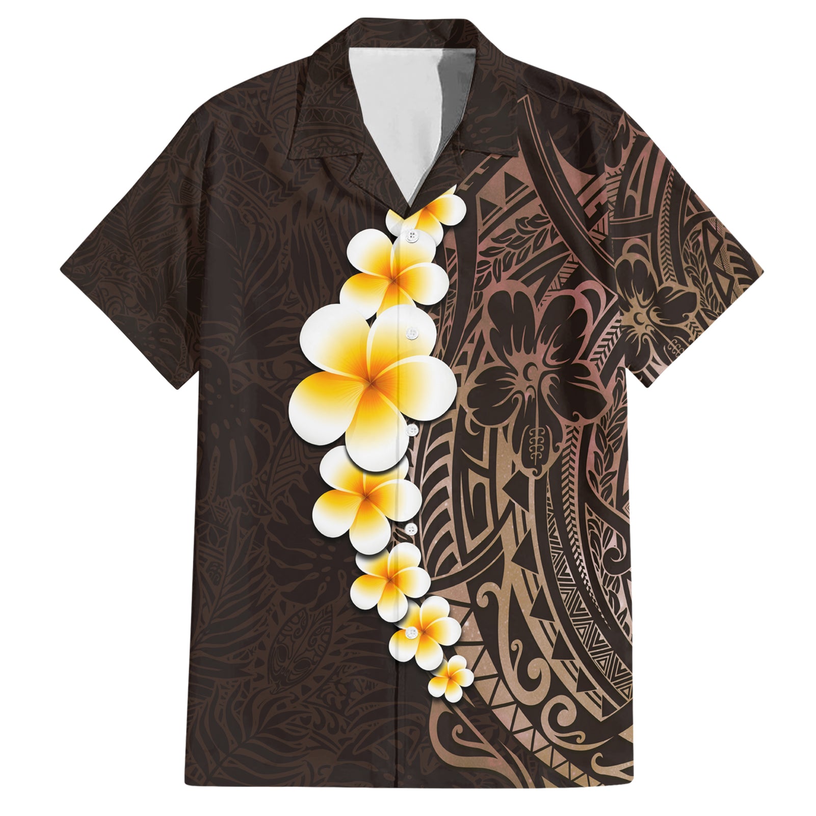 Brown Polynesia Hawaiian Shirt Plumeria Tropical Leaves With Galaxy Polynesian Art LT14 Brown - Polynesian Pride