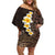 Brown Polynesia Off Shoulder Short Dress Plumeria Tropical Leaves With Galaxy Polynesian Art LT14 Women Brown - Polynesian Pride