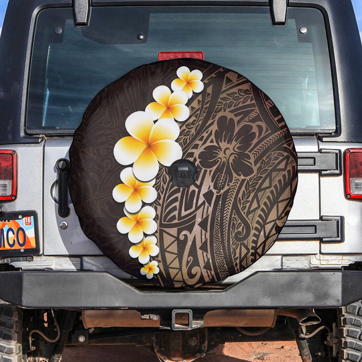 Brown Polynesia Spare Tire Cover Plumeria Tropical Leaves With Galaxy Polynesian Art LT14 - Polynesian Pride