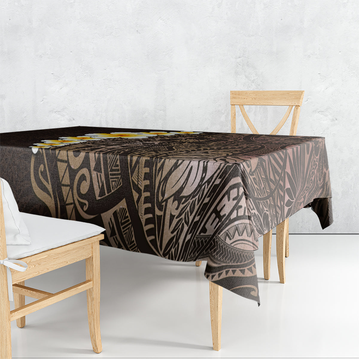 Brown Polynesia Tablecloth Plumeria Tropical Leaves With Galaxy Polynesian Art LT14 - Polynesian Pride