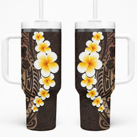 Brown Polynesia Tumbler With Handle Plumeria Tropical Leaves With Galaxy Polynesian Art