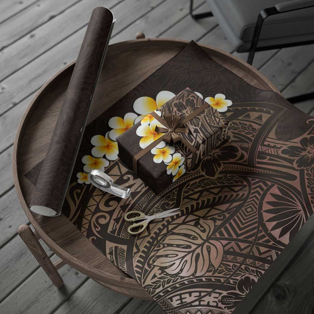Brown Polynesia Wrapping Paper Plumeria Tropical Leaves With Galaxy Polynesian Art
