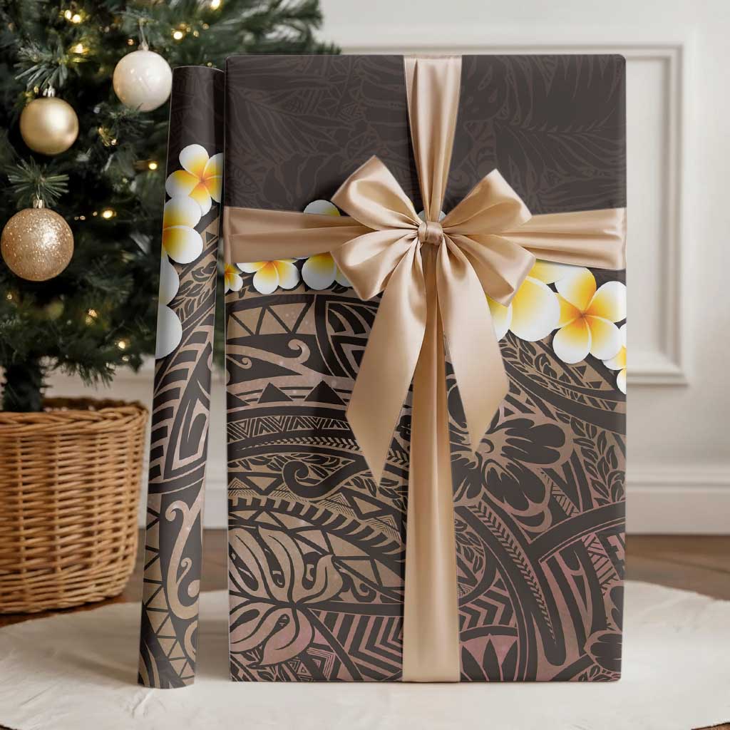 Brown Polynesia Wrapping Paper Plumeria Tropical Leaves With Galaxy Polynesian Art