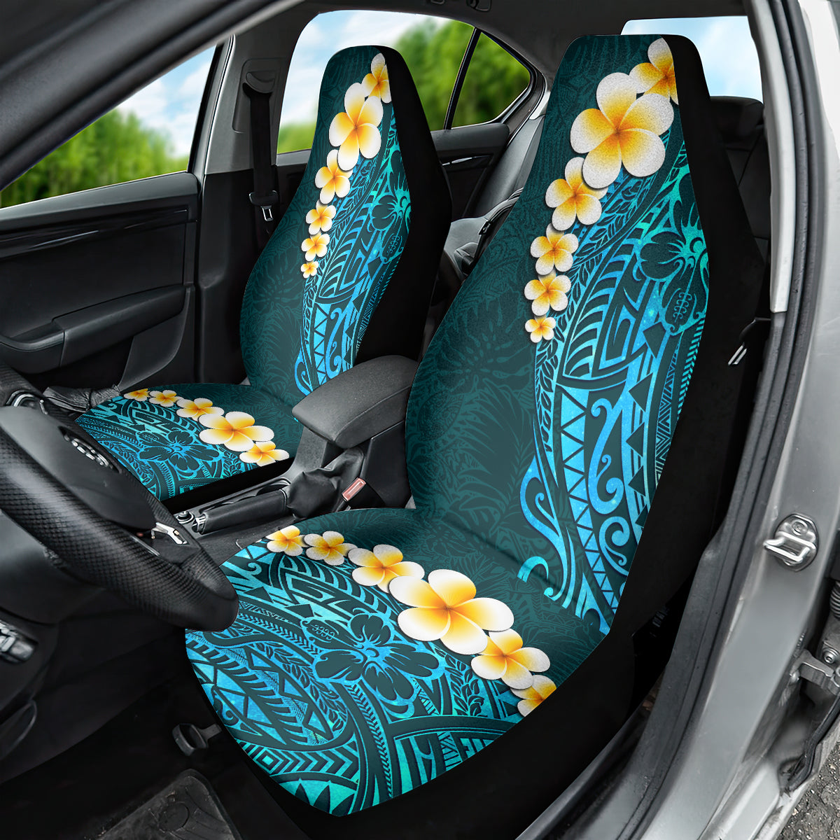 Turquosie Polynesia Car Seat Cover Plumeria Tropical Leaves With Galaxy Polynesian Art LT14 - Polynesian Pride