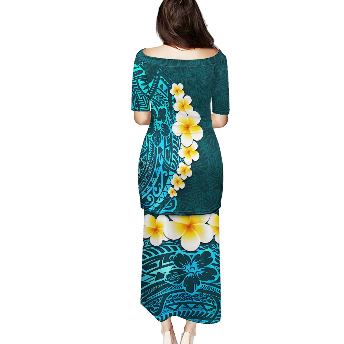 Turquosie Polynesia Family Matching Puletasi Dress and Hawaiian Shirt Plumeria Tropical Leaves With Galaxy Polynesian Art LT14 - Polynesian Pride