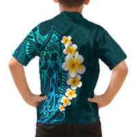 Turquosie Polynesia Family Matching Short Sleeve Bodycon Dress and Hawaiian Shirt Plumeria Tropical Leaves With Galaxy Polynesian Art LT14 - Polynesian Pride