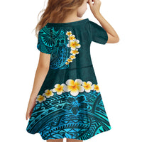 Turquosie Polynesia Family Matching Short Sleeve Bodycon Dress and Hawaiian Shirt Plumeria Tropical Leaves With Galaxy Polynesian Art LT14 - Polynesian Pride
