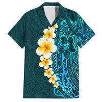 Turquosie Polynesia Family Matching Short Sleeve Bodycon Dress and Hawaiian Shirt Plumeria Tropical Leaves With Galaxy Polynesian Art LT14 Dad's Shirt - Short Sleeve Turquoise - Polynesian Pride