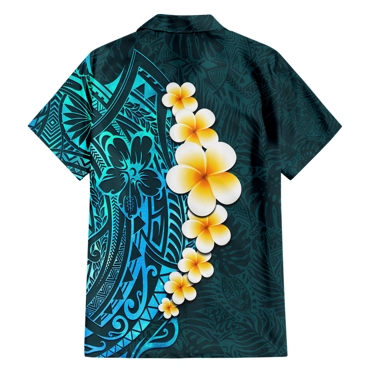Turquosie Polynesia Family Matching Short Sleeve Bodycon Dress and Hawaiian Shirt Plumeria Tropical Leaves With Galaxy Polynesian Art LT14 - Polynesian Pride