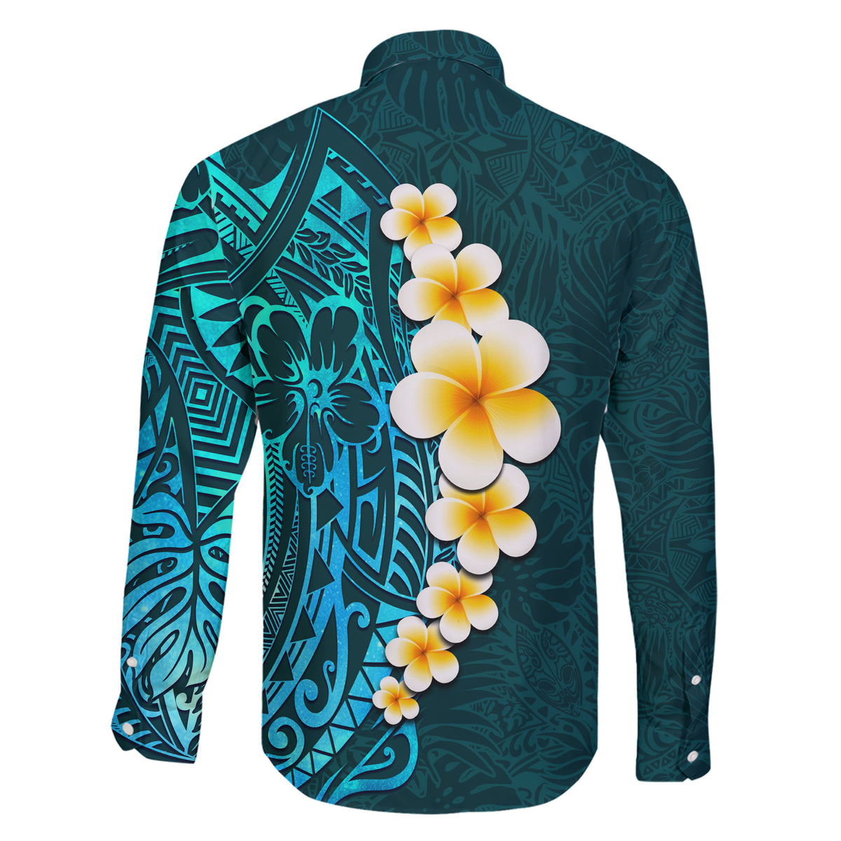 Turquosie Polynesia Family Matching Short Sleeve Bodycon Dress and Hawaiian Shirt Plumeria Tropical Leaves With Galaxy Polynesian Art LT14 - Polynesian Pride