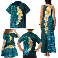 Turquosie Polynesia Family Matching Tank Maxi Dress and Hawaiian Shirt Plumeria Tropical Leaves With Galaxy Polynesian Art LT14 - Polynesian Pride