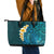 Turquosie Polynesia Leather Tote Bag Plumeria Tropical Leaves With Galaxy Polynesian Art LT14 - Polynesian Pride