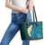 Turquosie Polynesia Leather Tote Bag Plumeria Tropical Leaves With Galaxy Polynesian Art LT14 - Polynesian Pride