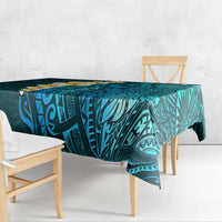 Turquosie Polynesia Tablecloth Plumeria Tropical Leaves With Galaxy Polynesian Art LT14 - Polynesian Pride