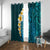 Turquosie Polynesia Window Curtain Plumeria Tropical Leaves With Galaxy Polynesian Art LT14 With Grommets Turquoise - Polynesian Pride