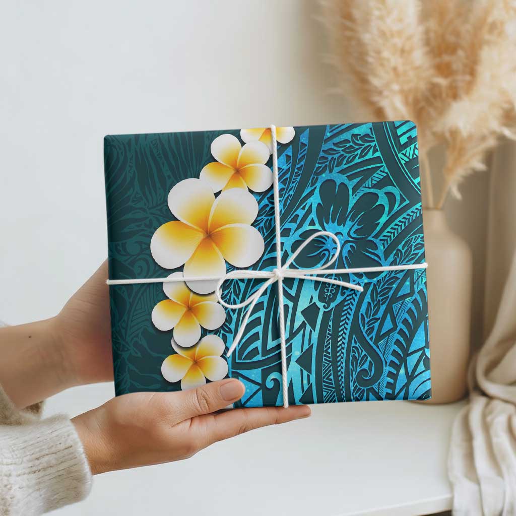 Turquosie Polynesia Wrapping Paper Plumeria Tropical Leaves With Galaxy Polynesian Art