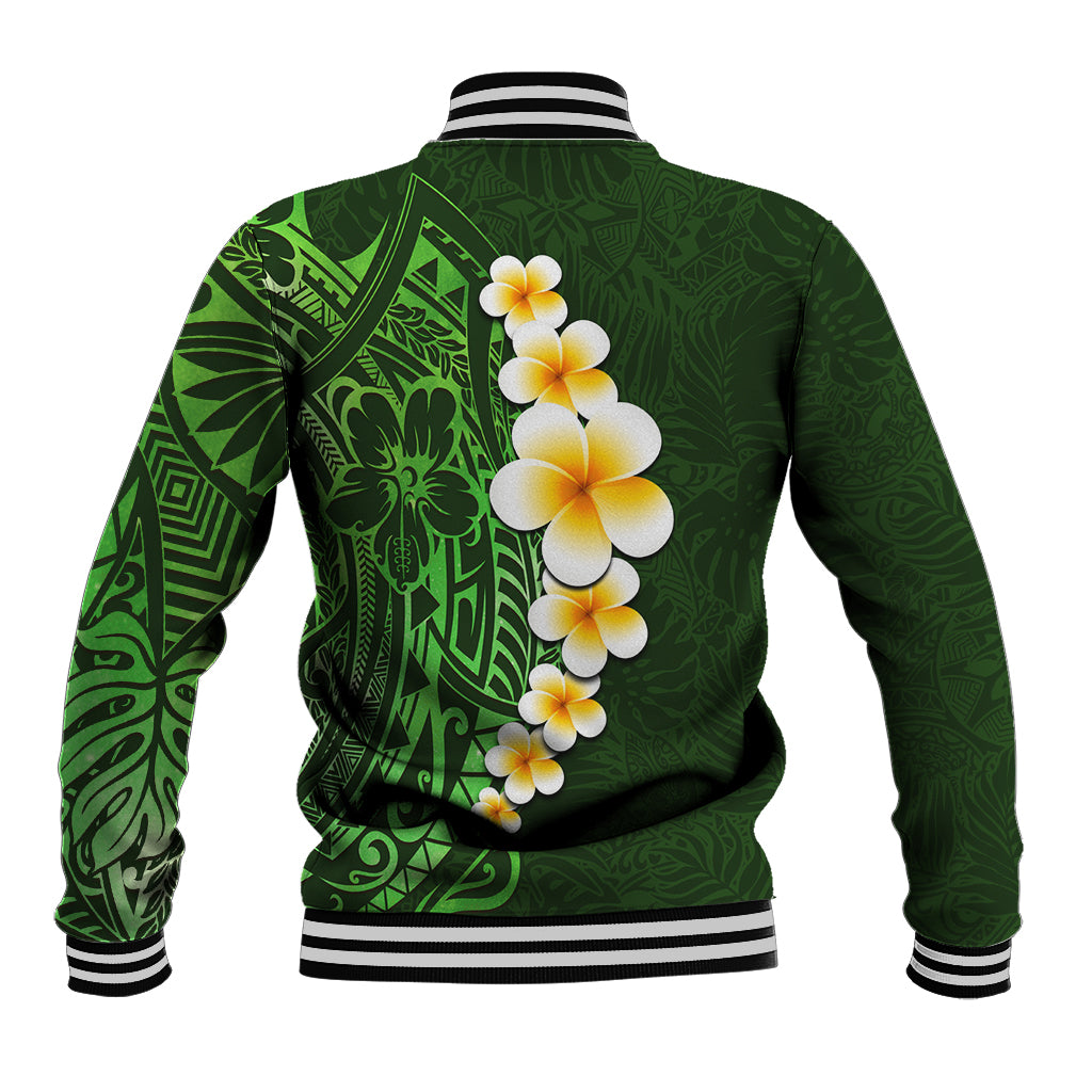 Green Polynesia Baseball Jacket Plumeria Tropical Leaves With Galaxy Polynesian Art LT14 - Polynesian Pride