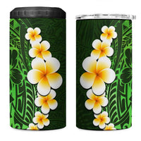 Green Polynesia 4 in 1 Can Cooler Tumbler Plumeria Tropical Leaves With Galaxy Polynesian Art