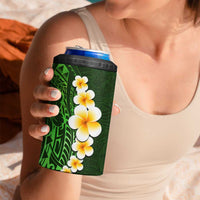 Green Polynesia 4 in 1 Can Cooler Tumbler Plumeria Tropical Leaves With Galaxy Polynesian Art