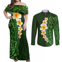 Green Polynesia Couples Matching Off Shoulder Maxi Dress and Long Sleeve Button Shirt Plumeria Tropical Leaves With Galaxy Polynesian Art LT14 Green - Polynesian Pride