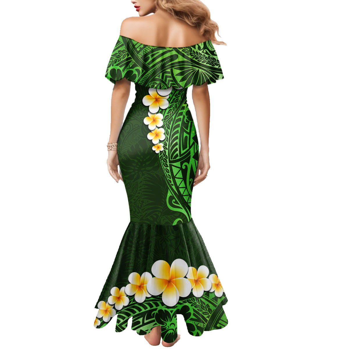 Green Polynesia Family Matching Mermaid Dress and Hawaiian Shirt Plumeria Tropical Leaves With Galaxy Polynesian Art LT14 - Polynesian Pride