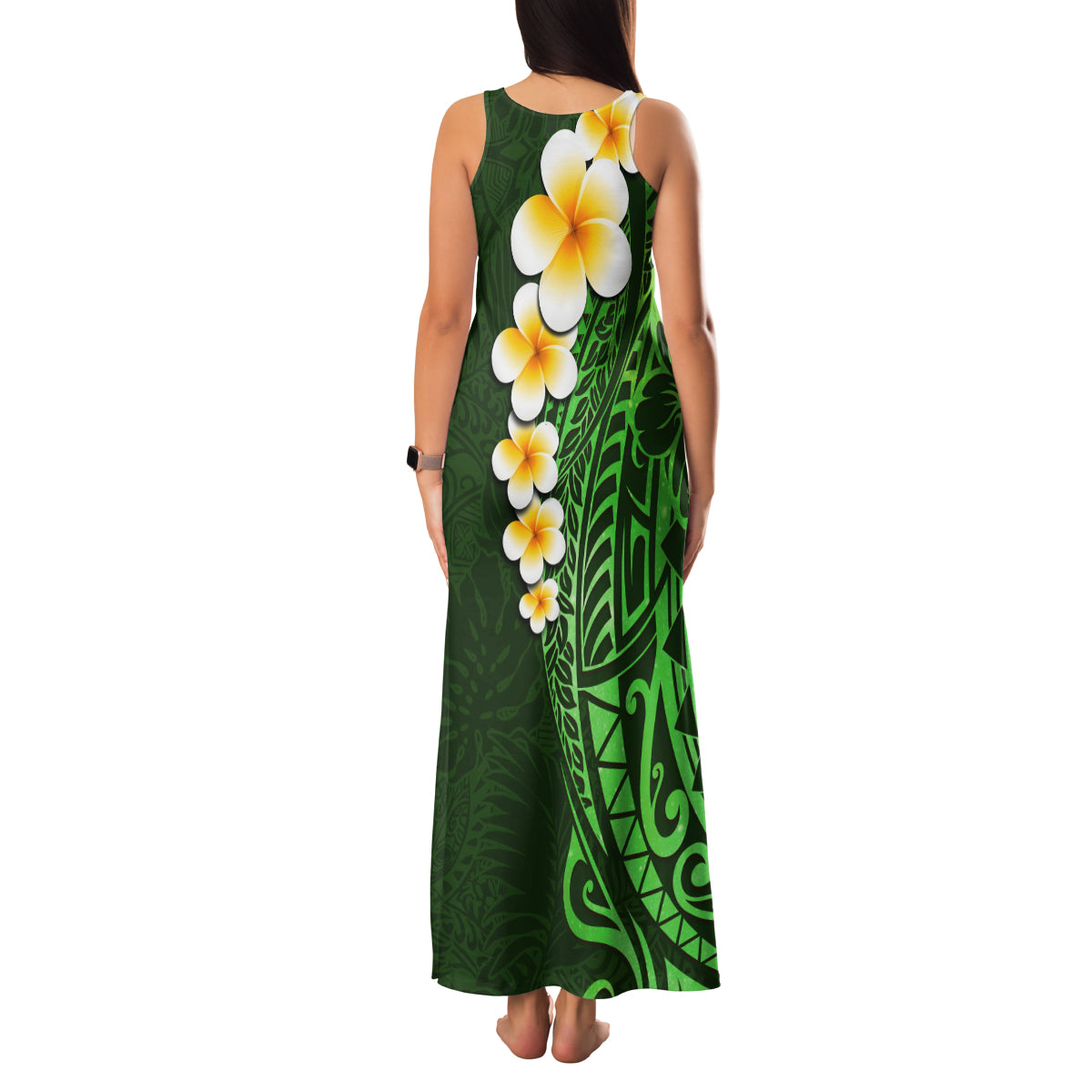 Green Polynesia Family Matching Tank Maxi Dress and Hawaiian Shirt Plumeria Tropical Leaves With Galaxy Polynesian Art LT14 - Polynesian Pride