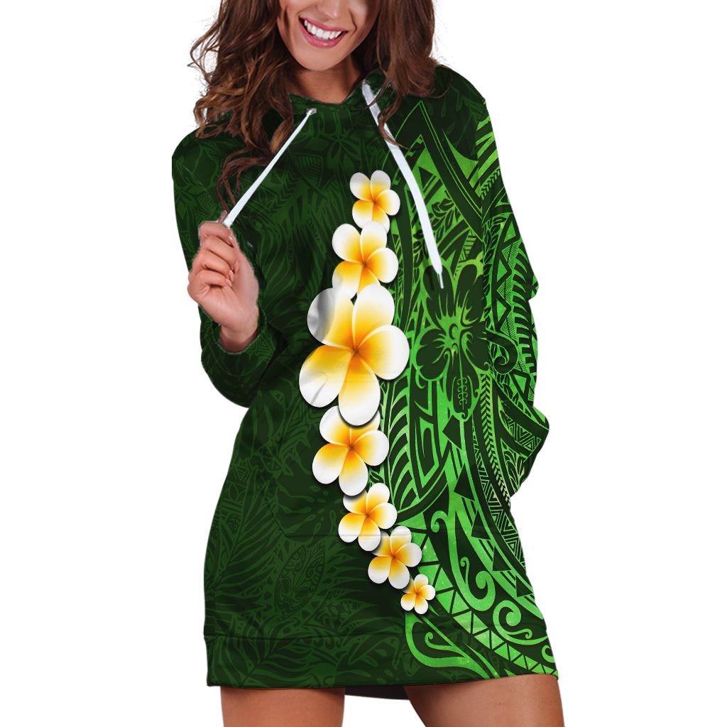 Green Polynesia Hoodie Dress Plumeria Tropical Leaves With Galaxy Polynesian Art LT14 Green - Polynesian Pride