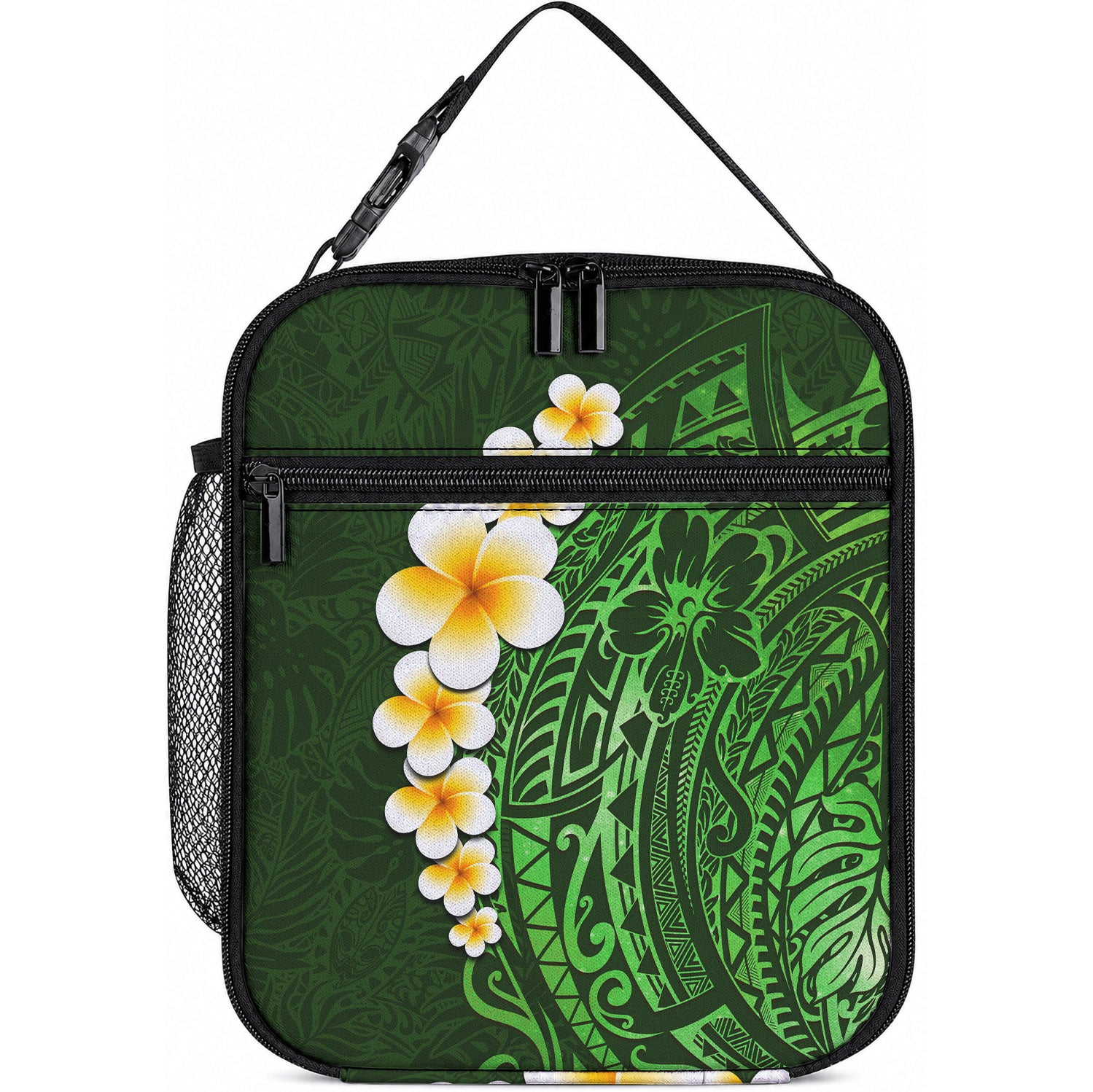 Green Tropical Plumeria With Galaxy Polynesian Art Lunch Bag