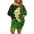 Green Polynesia Off Shoulder Short Dress Plumeria Tropical Leaves With Galaxy Polynesian Art LT14 Women Green - Polynesian Pride