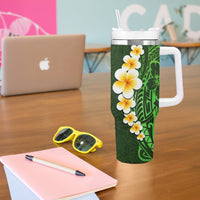 Green Polynesia Tumbler With Handle Plumeria Tropical Leaves With Galaxy Polynesian Art