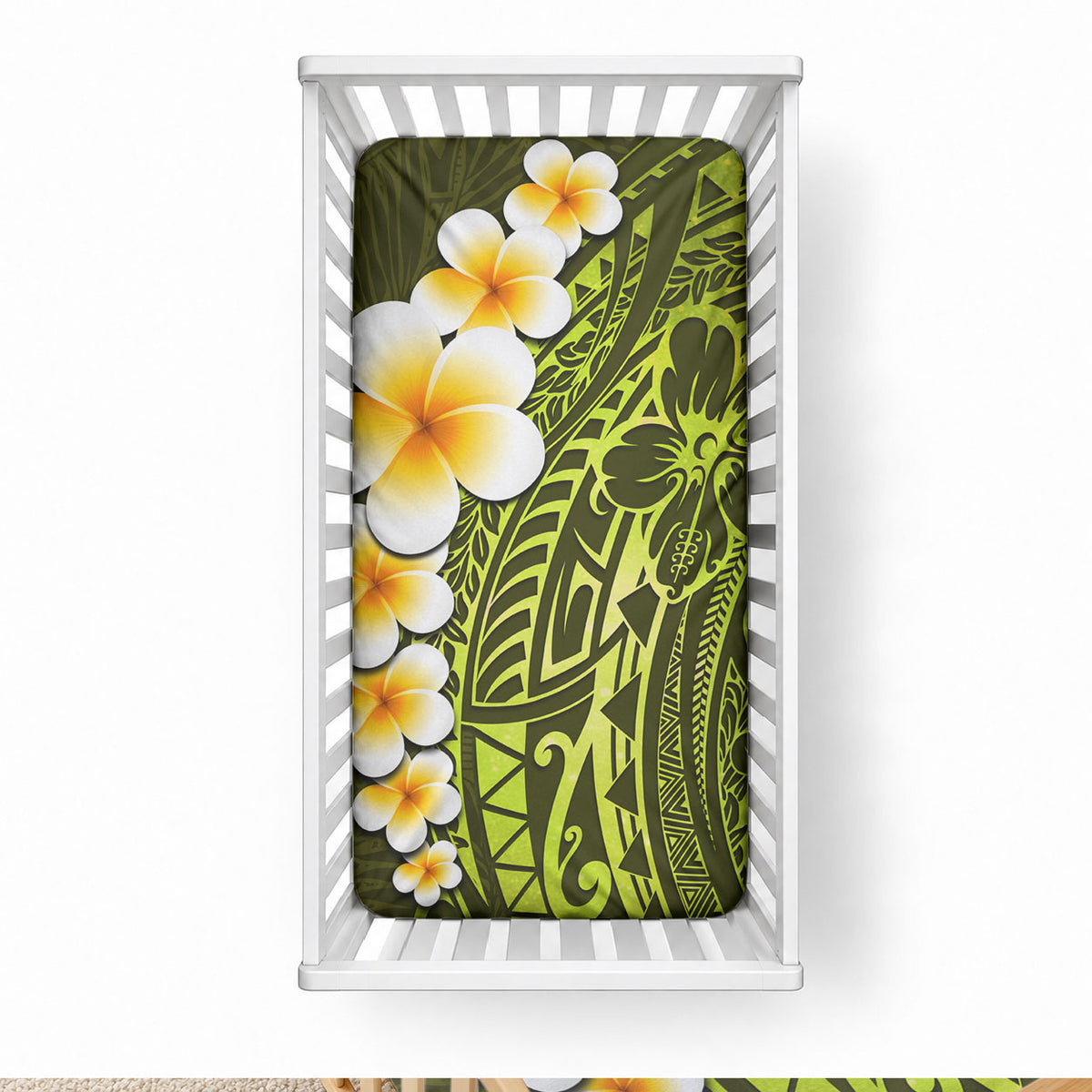 Lime Green Tropical Plumeria With Galaxy Polynesian Art Baby Bed Cover LT14 28 × 52 in Lime Green - Polynesian Pride