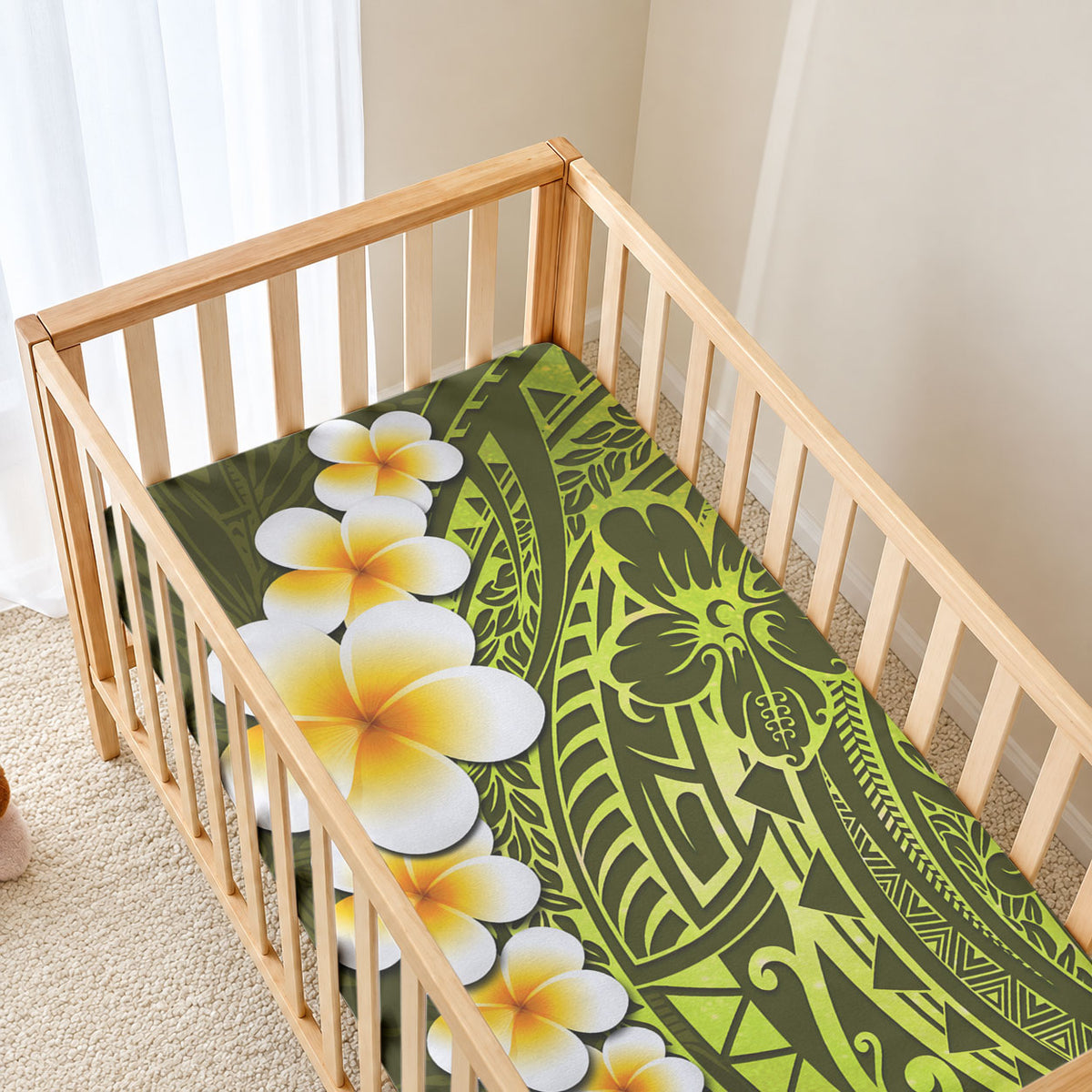 Lime Green Tropical Plumeria With Galaxy Polynesian Art Baby Bed Cover LT14 - Polynesian Pride