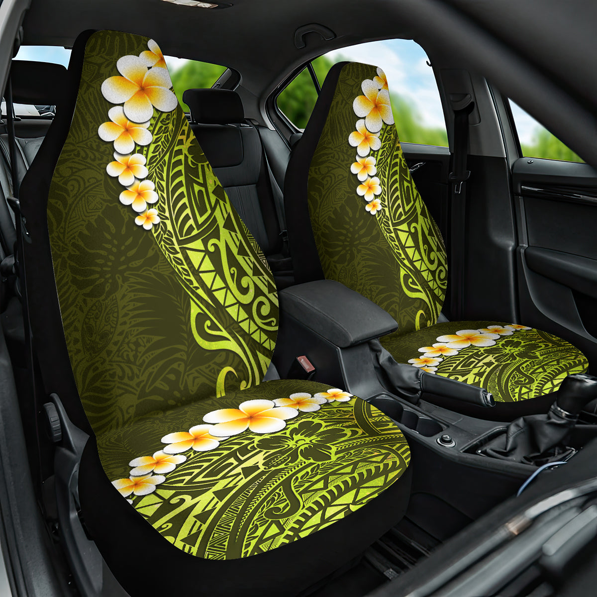 Lime Green Tropical Plumeria With Galaxy Polynesian Art Car Seat Cover LT14 One Size Lime Green - Polynesian Pride