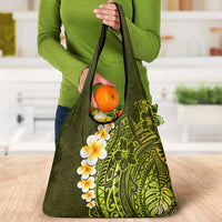Lime Green Tropical Plumeria With Galaxy Polynesian Art Grocery Bag
