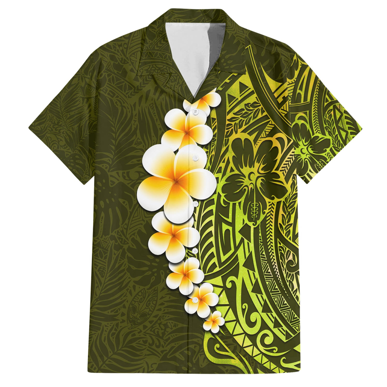 Lime Green Tropical Plumeria With Galaxy Polynesian Art Hawaiian Shirt LT14 Lime Green - Polynesian Pride