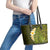 Lime Green Tropical Plumeria With Galaxy Polynesian Art Leather Tote Bag LT14 - Polynesian Pride