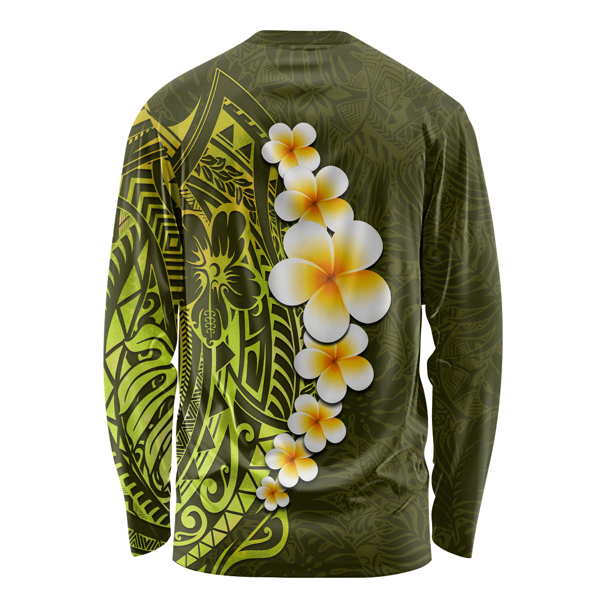 Lime Green Tropical Plumeria With Galaxy Polynesian Art Long Sleeve Shirt LT14 - Polynesian Pride
