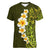 Lime Green Tropical Plumeria With Galaxy Polynesian Art Women V Neck T Shirt LT14 Female Lime Green - Polynesian Pride